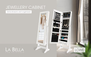 Mirror Jewellery Cabinet Organiser 2 Drawers LOWE 146cm WHITE - Glam Warehouse