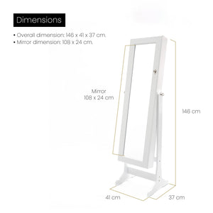 Mirror Jewellery Cabinet Organiser 2 Drawers LOWE 146cm WHITE - Glam Warehouse