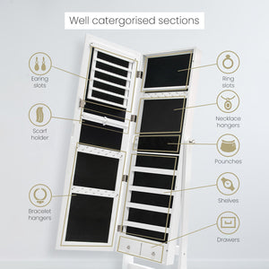 Mirror Jewellery Cabinet Organiser 2 Drawers LOWE 146cm WHITE - Glam Warehouse