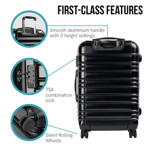 Olympus Noctis 3PC Luggage Set Hard Shell ABS+PC - Stygian Black - Glam Warehouse