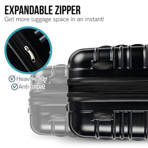Olympus Noctis 3PC Luggage Set Hard Shell ABS+PC - Stygian Black - Glam Warehouse