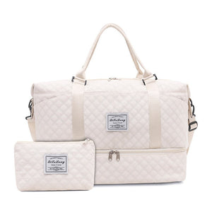 Pink Chic 3-Piece Quilted Travel Bag Set - Duffel, Crossbody Sling & Toiletry Pouch - Large Capacity & Lightweight - Glam Warehouse