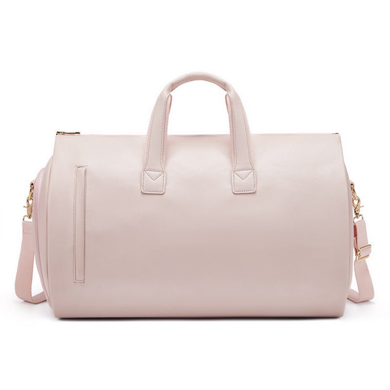 Pink PU Leather Travel Duffel Bag - Large Capacity Waterproof Suit Bag with Shoe Compartment - Glam Warehouse