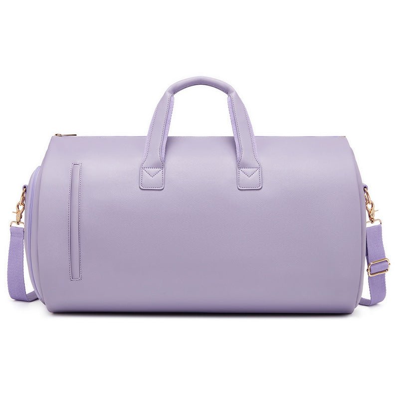 Purple PU Leather Travel Duffel Bag - Large Capacity Waterproof Suit Bag with Shoe Compartment - Glam Warehouse