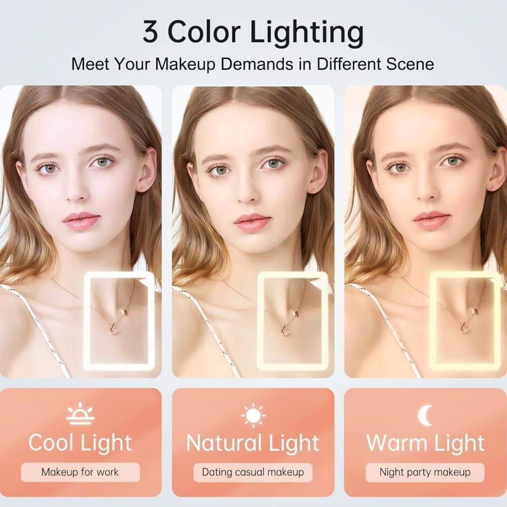 Rechargeable Makeup Mirror with 3 Color Modes, Dimmable Touch Screen LED Lighted Mirror - Glam Warehouse
