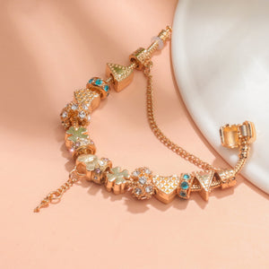 Rose Gold DIY Charm Bracelet with Crystal Heart, Clover & Key Pendant, Romantic Beaded Bracelet(19cm) - Glam Warehouse