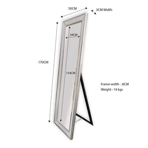Silver Beaded Framed Mirror - Free Standing 50cm x 170cm - Glam Warehouse