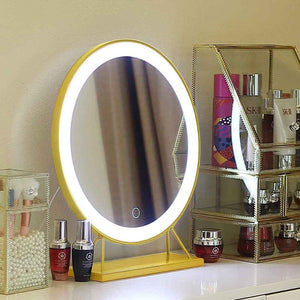 Touch Screen Table Desktop LED Light Vanity Mirror Makeup Mirror Round Mirror 40cm - Glam Warehouse