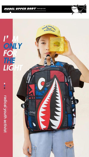 Trendsetter Shark Mouth Print Backpack - Lightweight & Breathable School Bag(Blue lightning) - Glam Warehouse