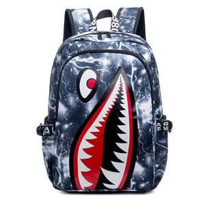 Trendsetter Shark Mouth Print Backpack - Lightweight & Breathable School Bag(Blue lightning) - Glam Warehouse