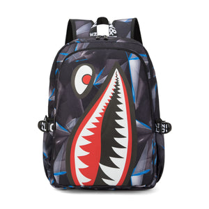 Trendsetter Shark Mouth Print Backpack - Lightweight & Breathable School Bag(Laser Blue) - Glam Warehouse