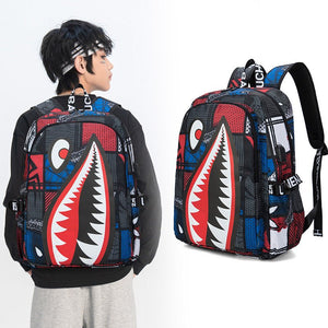 Trendsetter Shark Mouth Print Backpack - Lightweight & Breathable School Bag(Laser Blue) - Glam Warehouse