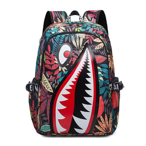 Trendsetter Shark Mouth Print Backpack - Lightweight & Breathable School Bag(Red leaves) - Glam Warehouse