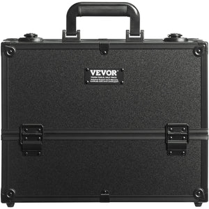 VEVOR Makeup Train Case 370MM Large Portable Cosmetic Case, 6 Tier Trays Professional Makeup Storage Organizer Box Make Up Carrier with Handle And Strap Travel Case for Women and Girls - Black - Glam Warehouse
