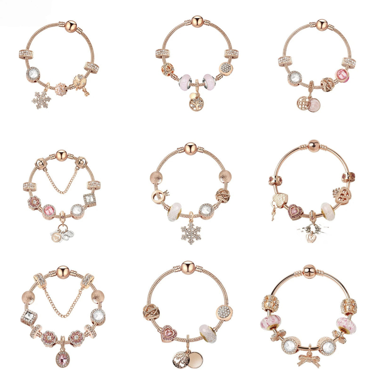 Vintage Gold Bracelet with Crystal, Zircon & Floral Beads, Oval Zircon Pendant(18cm) - Glam Warehouse