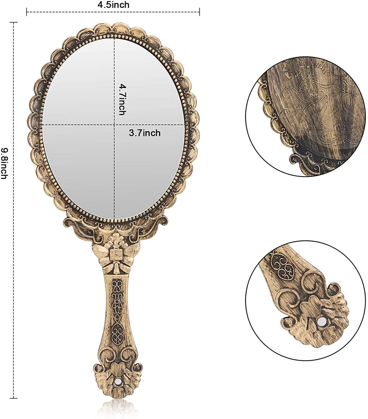 Vintage Handheld Mirror, Small Hand Held Decorative Mirrors for Face Makeup Embossed Flower Portable Antique Travel Personal Cosmetic Mirror Brass Gold - Glam Warehouse