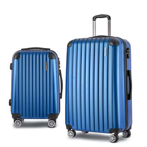 Wanderlite 2 Set Luggage 20-28 Inch with Zipper Lock Carry On Hard Shell Travel Suitcase Luggage Case Blue - Glam Warehouse