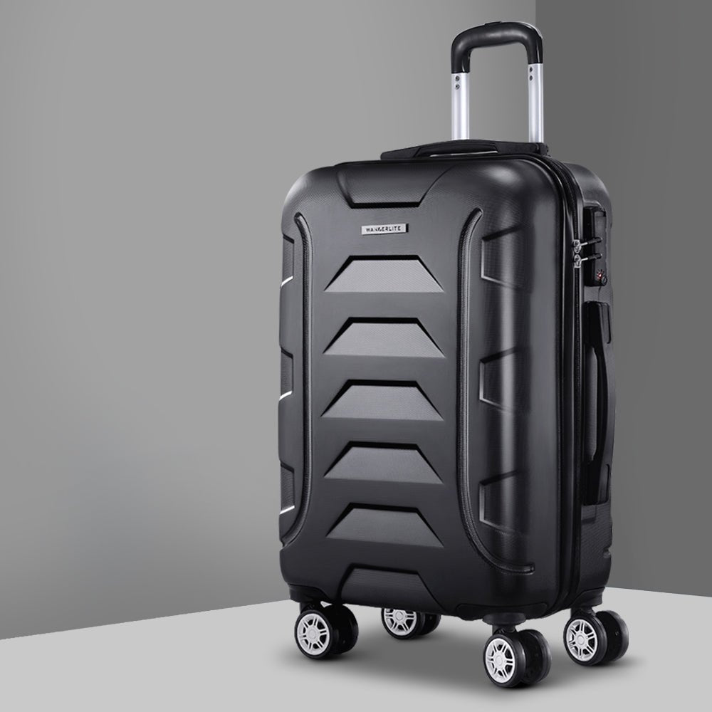Wanderlite 20 Inch Luggage with Zipper Lock Travel Suitcase Carry On Hard Shell Luggage Case Black - Glam Warehouse