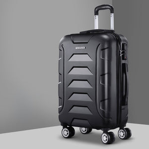 Wanderlite 20 Inch Luggage with Zipper Lock Travel Suitcase Carry On Hard Shell Luggage Case Black - Glam Warehouse