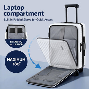 Wanderlite 20" Luggage Suitcase Front Pocket Travel Carry On Dual TSA White - Glam Warehouse