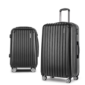 Wanderlite 20in 28in Luggage 2Set with Zipper Lock Carry On Hard Shell Travel Suitcase Luggage Case Black - Glam Warehouse