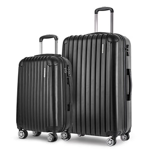 Wanderlite 20in 28in Luggage 2Set with Zipper Lock Carry On Hard Shell Travel Suitcase Luggage Case Black - Glam Warehouse