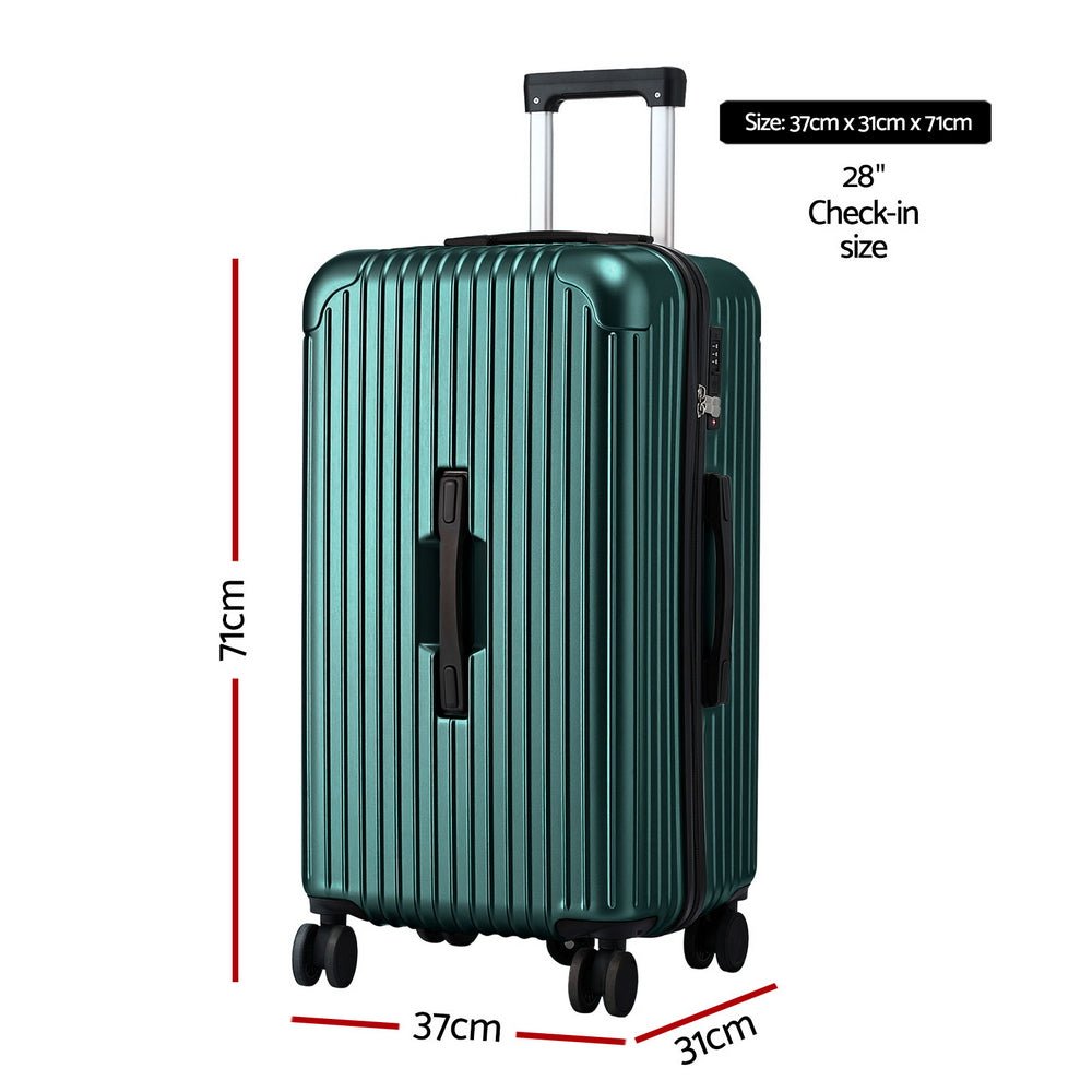 Wanderlite 28" Trunk Luggage Suitcase Travel 5 Wheels Type-C Port TSA Green - Glam Warehouse