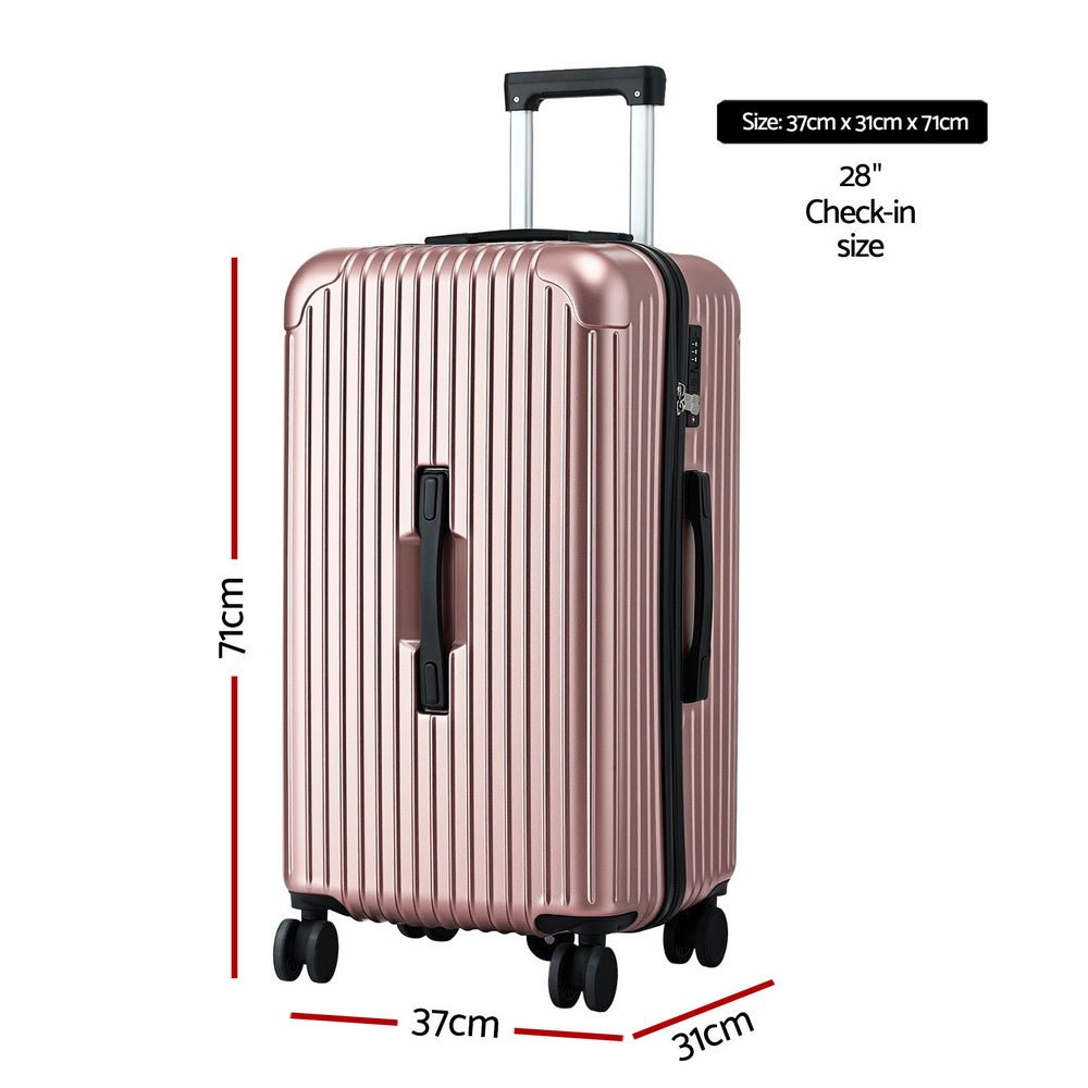 Wanderlite 28" Trunk Luggage Suitcase Travel 5 Wheels Type-C Port TSA Rose Gold - Glam Warehouse