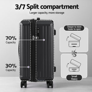 Wanderlite 2pcs Trunk Luggage Suitcase Travel Carry On TSA Lock 12" 20" Black - Glam Warehouse