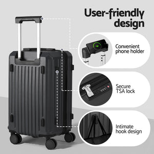 Wanderlite 2pcs Trunk Luggage Suitcase Travel Carry On TSA Lock 12" 20" Black - Glam Warehouse