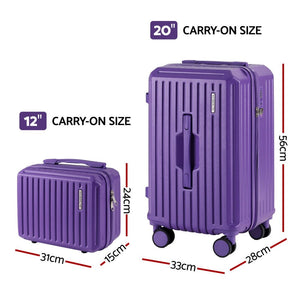 Wanderlite 2pcs Trunk Luggage Suitcase Travel Carry On TSA Lock 12" 20" Purple - Glam Warehouse