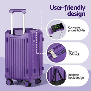 Wanderlite 2pcs Trunk Luggage Suitcase Travel Carry On TSA Lock 12" 20" Purple - Glam Warehouse