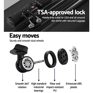 Wanderlite 2Set 20-28 Inch Luggage with TSA Lock Spinner Travel Suitcase Carry On Hard Shell Luggage Case Black - Glam Warehouse