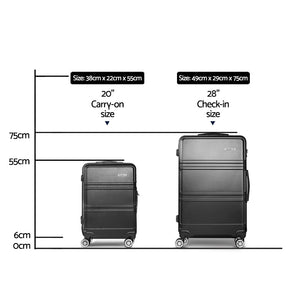 Wanderlite 2Set 20-28 Inch Luggage with TSA Lock Spinner Travel Suitcase Carry On Hard Shell Luggage Case Black - Glam Warehouse