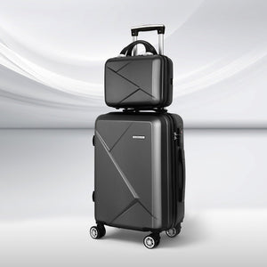 Wanderlite 2Set 20 Inch Luggage Case with 12 Inch Handheld Luggage Box Hard Shell Travel Suitcase TSA Lock Black - Glam Warehouse