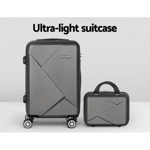 Wanderlite 2Set 20 Inch Luggage Case with 12 Inch Handheld Luggage Box Hard Shell Travel Suitcase TSA Lock Dark Grey - Glam Warehouse