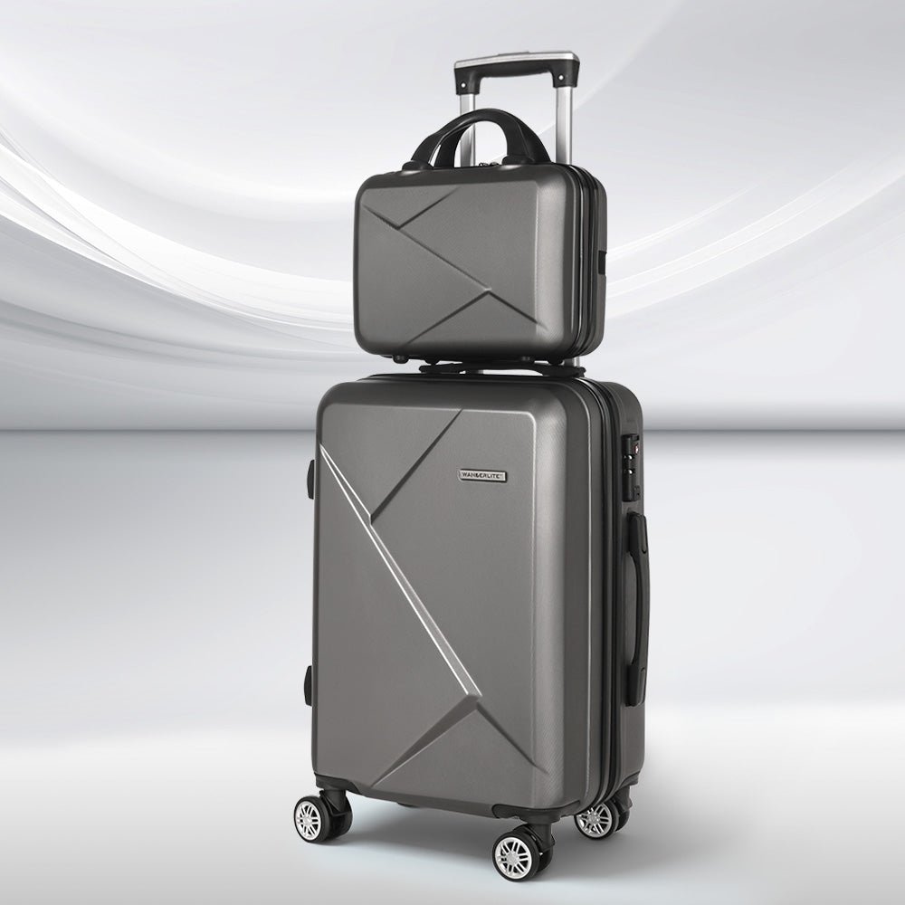 Wanderlite 2Set 20 Inch Luggage Case with 12 Inch Handheld Luggage Box Hard Shell Travel Suitcase TSA Lock Dark Grey - Glam Warehouse