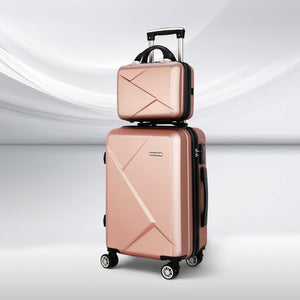 Wanderlite 2Set 20 Inch Luggage Case with 12 Inch Handheld Luggage Box Hard Shell Travel Suitcase TSA Lock Rose Gold - Glam Warehouse