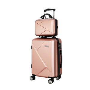 Wanderlite 2Set 20 Inch Luggage Case with 12 Inch Handheld Luggage Box Hard Shell Travel Suitcase TSA Lock Rose Gold - Glam Warehouse