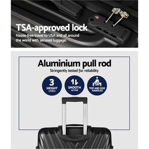 Wanderlite 3 Set Luggage 20-24-28 Inch Suitcase with TSA Lock Carry On Hard Shell Travel Luggage Organiser Case Black - Glam Warehouse