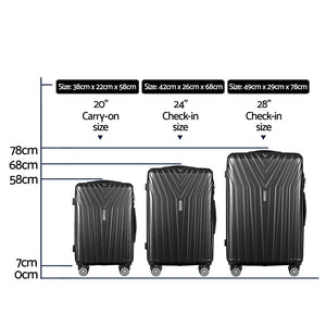 Wanderlite 3 Set Luggage 20-24-28 Inch Suitcase with TSA Lock Carry On Hard Shell Travel Luggage Organiser Case Black - Glam Warehouse