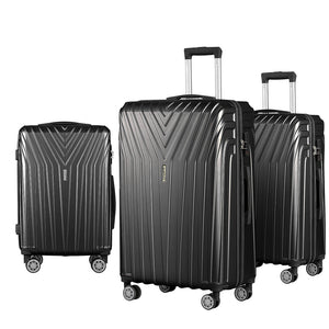 Wanderlite 3 Set Luggage 20-24-28 Inch Suitcase with TSA Lock Carry On Hard Shell Travel Luggage Organiser Case Black - Glam Warehouse
