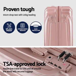 Wanderlite 3 Set Luggage 20-24-28 Inch Suitcase with TSA Lock Carry On Hard Shell Travel Luggage Organiser Case Pink - Glam Warehouse