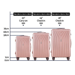 Wanderlite 3 Set Luggage 20-24-28 Inch Suitcase with TSA Lock Carry On Hard Shell Travel Luggage Organiser Case Pink - Glam Warehouse