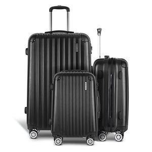 Wanderlite 3 Set Luggage 20-24-28 Inch with TSA Lock Spinner Hard Shell Travel Suitcase Luggage Organiser Case Black - Glam Warehouse
