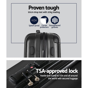 Wanderlite 3 Set Luggage 20-24-28 Inch with TSA Lock Spinner Hard Shell Travel Suitcase Luggage Organiser Case Black - Glam Warehouse