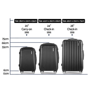 Wanderlite 3 Set Luggage 20-24-28 Inch with TSA Lock Spinner Hard Shell Travel Suitcase Luggage Organiser Case Black - Glam Warehouse