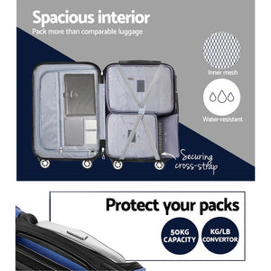 Wanderlite 3 Set Luggage 20-24-28 Inch with TSA Lock Spinner Hard Shell Travel Suitcase Luggage Organiser Case Blue - Glam Warehouse