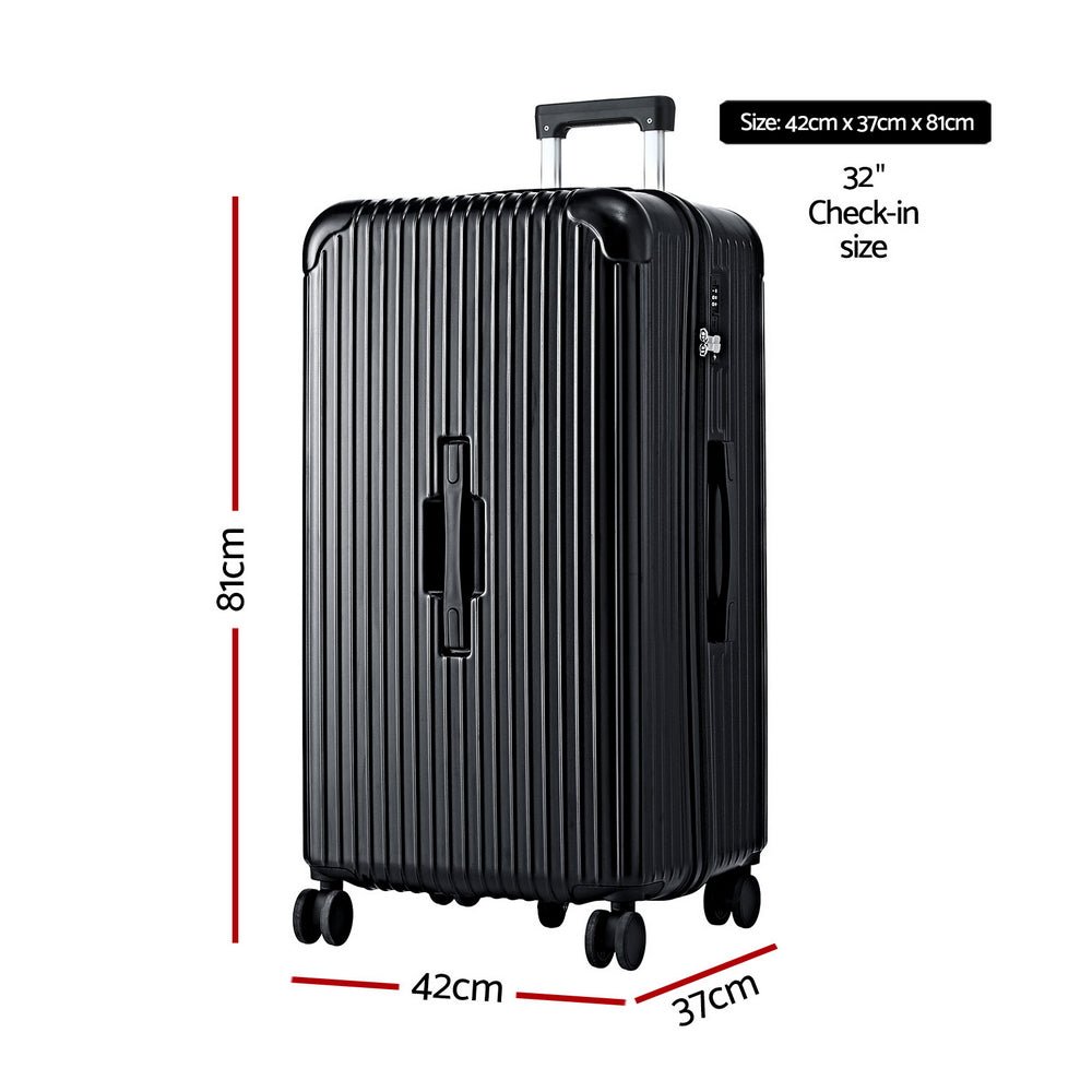 Wanderlite 32" Trunk Luggage Suitcase Travel 5 Wheels Type-C Port TSA Black - Glam Warehouse