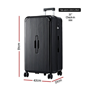 Wanderlite 32" Trunk Luggage Suitcase Travel 5 Wheels Type-C Port TSA Black - Glam Warehouse